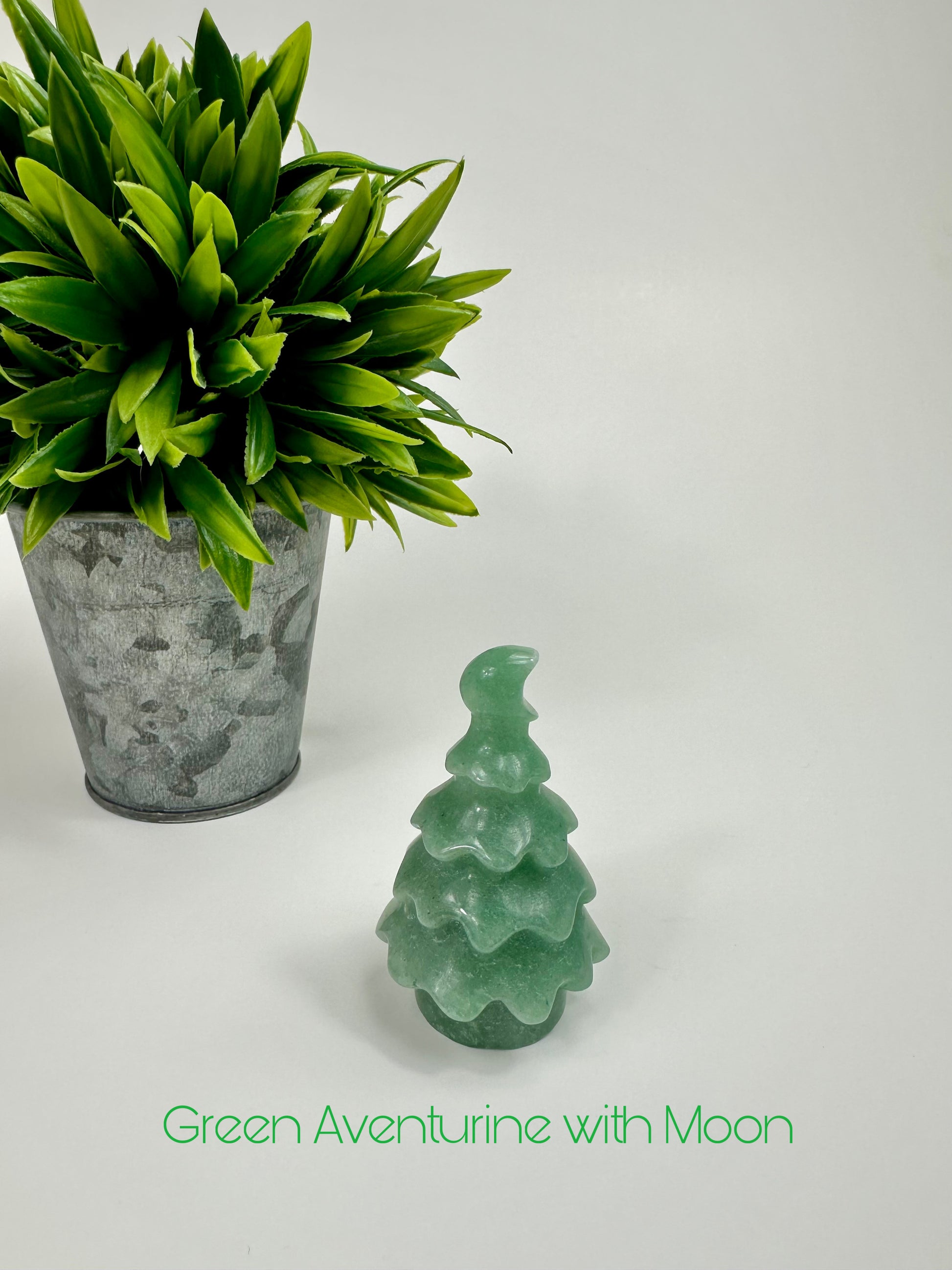 Green Aventurine Christmas Tree with Moon