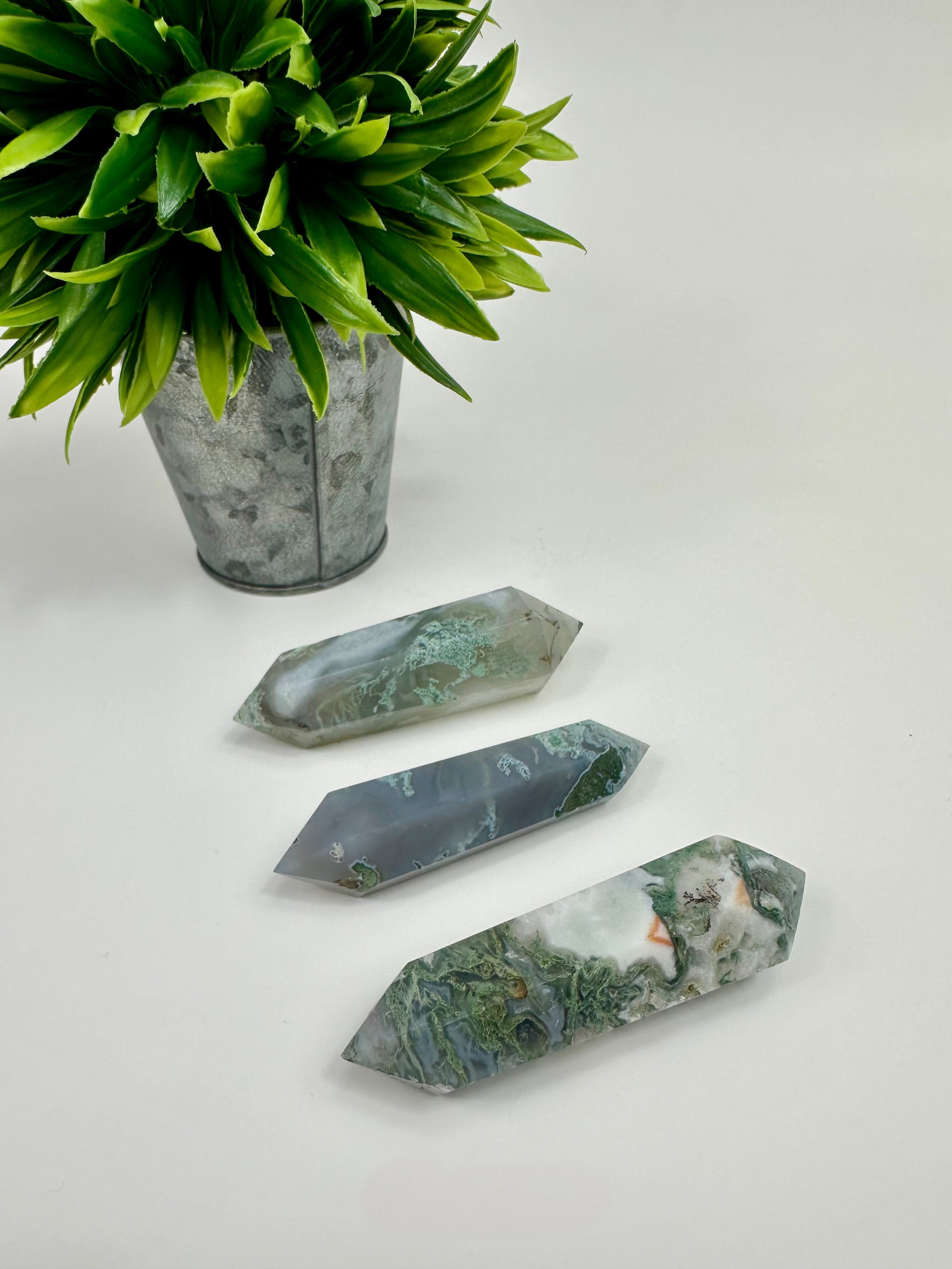 Moss Agate Double Terminated Wands