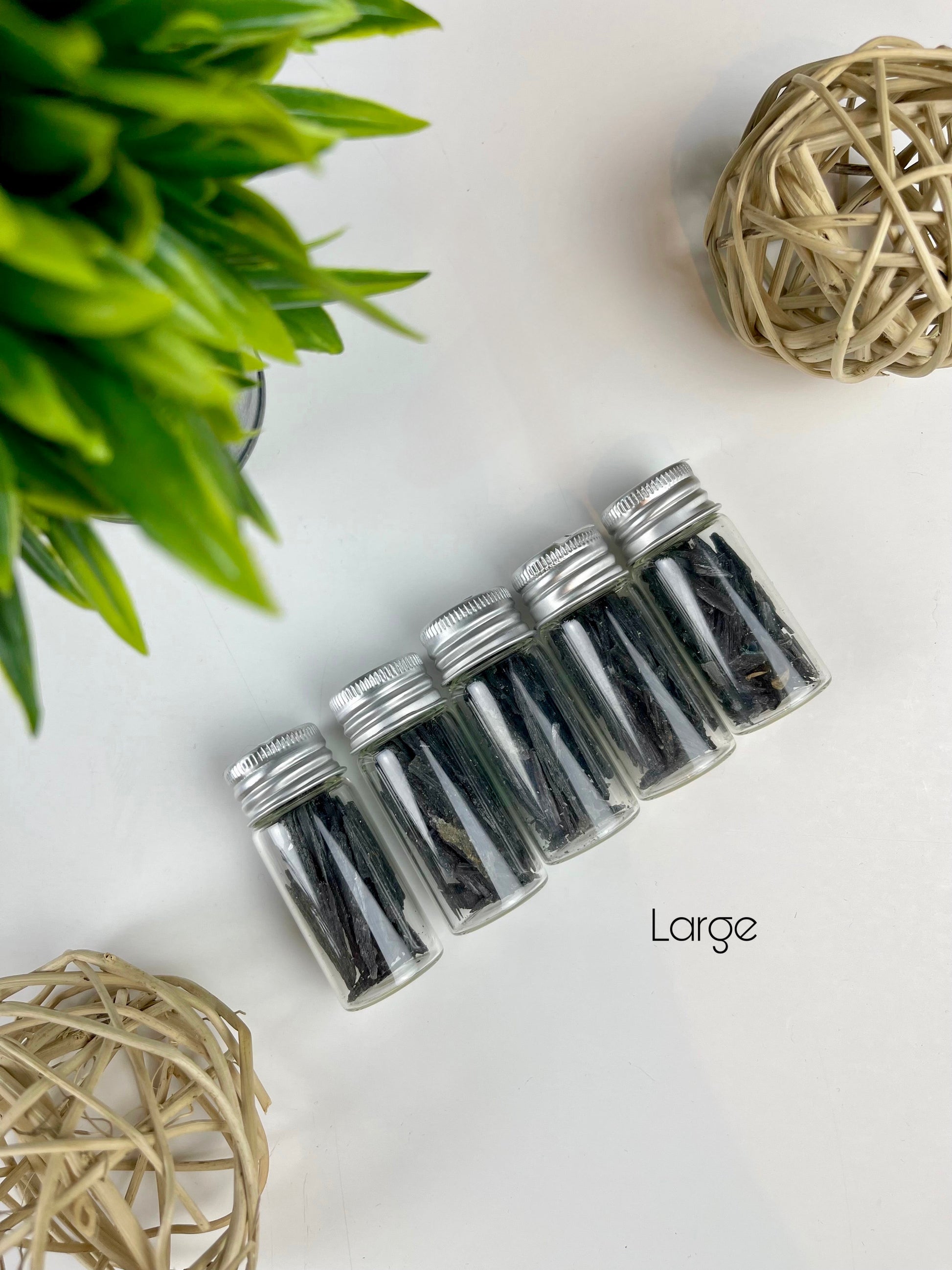 Black Kyanite Blade Crystal Chip Bottles - Large