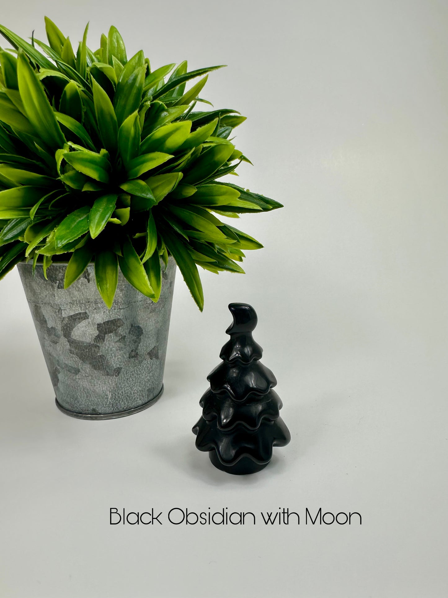 Black Obsidian Christmas Tree with Moon